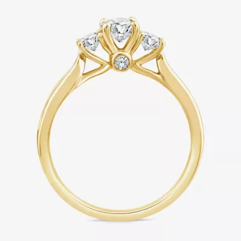 Love Lives Forever Lab Grown - (G / Si1-Si2) Womens 1 CT. T.W. White Diamond 10K Gold Oval Round Side Stone 3-Stone Engagement Ring