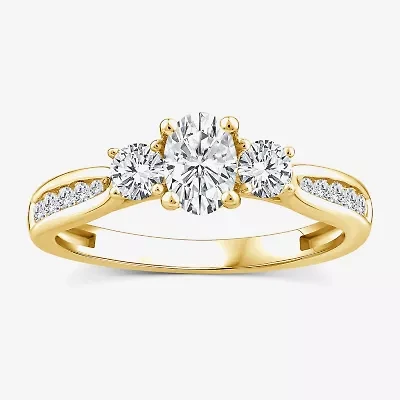 Love Lives Forever Lab Grown - (G / Si1-Si2) Womens 1 CT. T.W. White Diamond 10K Gold Oval Round Side Stone 3-Stone Engagement Ring