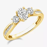 Love Lives Forever Lab Grown - (G / Si1-Si2) Womens 1 CT. T.W. White Diamond 10K Gold Oval Round Side Stone 3-Stone Engagement Ring