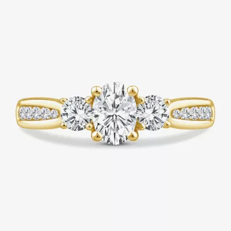 Love Lives Forever Lab Grown - (G / Si1-Si2) Womens 1 CT. T.W. White Diamond 10K Gold Oval Round Side Stone 3-Stone Engagement Ring