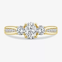 Love Lives Forever Lab Grown - (G / Si1-Si2) Womens 1 CT. T.W. White Diamond 10K Gold Oval Round Side Stone 3-Stone Engagement Ring