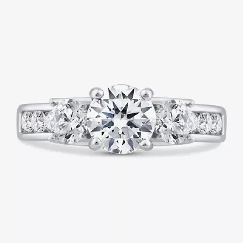 Love Lives Forever (G / Si1-Si2) Womens 2 CT. T.W. Lab Grown White Diamond 10K Gold Round Side Stone 3-Stone Engagement Ring