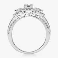 Love Lives Forever (I / I1) Womens 1 CT. T.W. Lab Grown White Diamond 10K Gold Side Stone 3-Stone Engagement Ring