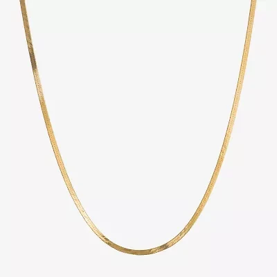Made in Italy Womens 24K Gold Over Silver 20 Inch Herringbone Chain Necklace
