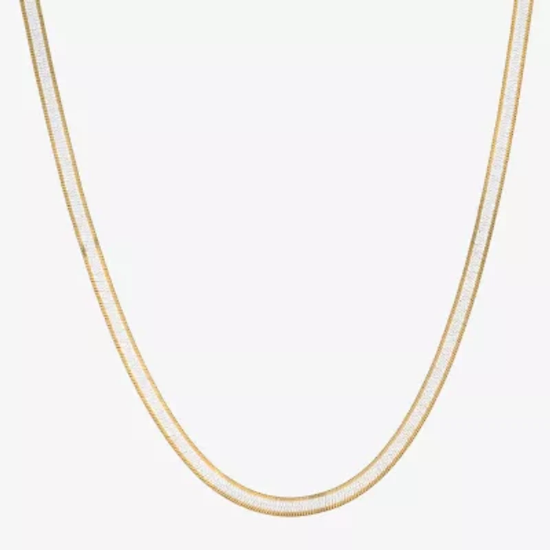 Made in Italy Womens 24K Gold Over Silver 18 Inch Herringbone Chain Necklace