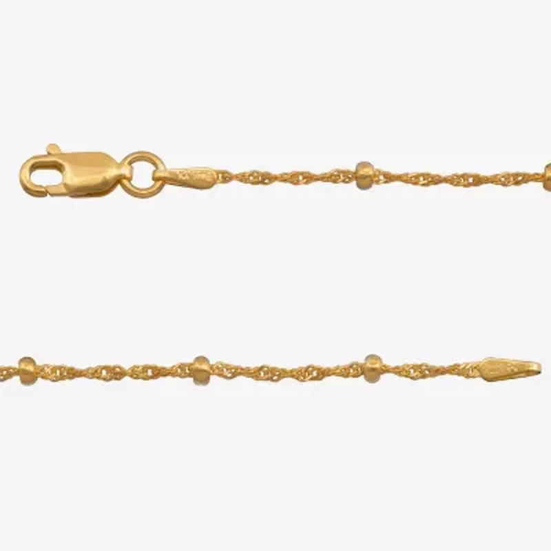 Womens 24K Gold Over Silver 9 Inch Solid Singapore Ankle Bracelet