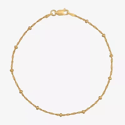 Womens 24K Gold Over Silver 9 Inch Solid Singapore Ankle Bracelet