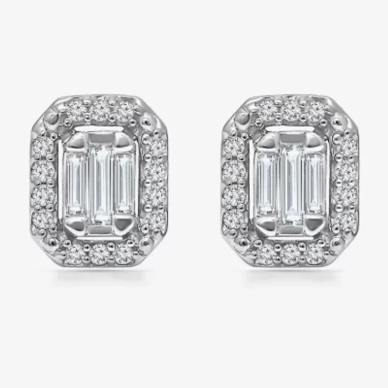 (I1/ I) 1/3 CT. T.W. Lab Grown White Diamond Sterling Silver 8.1mm Rectangular Stud Earrings
