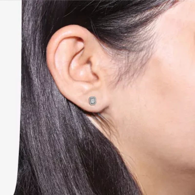 (I1/ I) 1/3 CT. T.W. Lab Grown White Diamond Sterling Silver 8.1mm Rectangular Stud Earrings