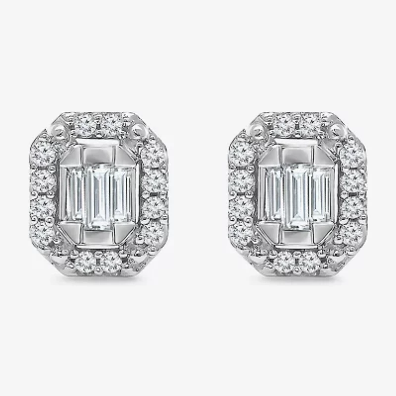 (I1/ I) 1/5 CT. Lab Grown White Diamond Sterling Silver 6.8mm Rectangular Stud Earrings