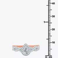 I Said Yes (H-I / I1) Womens 1 CT. T.W. Lab Grown White Diamond Sterling Silver or 14K Gold Over Pear Side Stone Halo Bridal Set