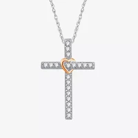 Womens 1/4 CT. T.W. Lab Grown White Diamond 14K Rose Gold Over Silver Sterling Silver Cross 18 Inch Pendant Necklace