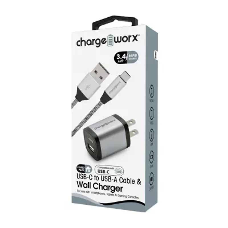 Chargeworx A C Wall Charger 3Ft Type C A To Cable