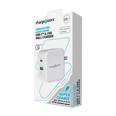 Chargeworx 65W Gan 1 Type-C 1 Qc3.0 Charger