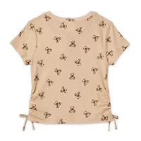 Self Esteem Side Cinch Big Kid Girls Henley Neck Short Sleeve T-Shirt