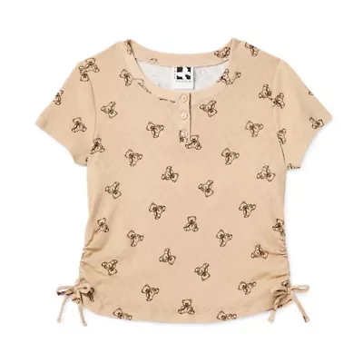 Self Esteem Side Cinch Big Kid Girls Henley Neck Short Sleeve T-Shirt