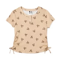 Self Esteem Side Cinch Big Kid Girls Henley Neck Short Sleeve T-Shirt