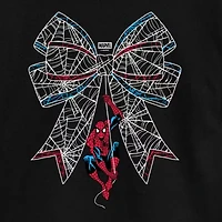 Cute Web Bow Cropped Womens Juniors Crew Neck Short Sleeve Classic Fit Marvel Spiderman Graphic T-Shirt