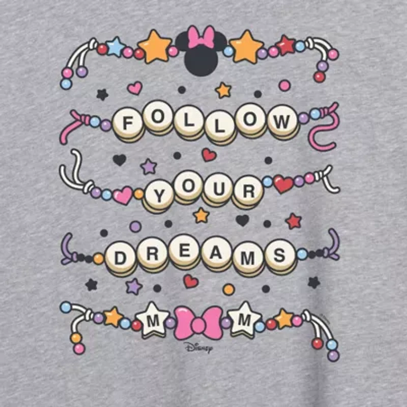 Friendship Bracelet Womens Juniors Crew Neck Short Sleeve Oversized Minnie Mouse Graphic T-Shirt