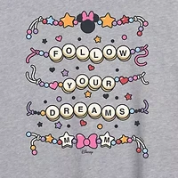 Friendship Bracelet Womens Juniors Crew Neck Short Sleeve Oversized Minnie Mouse Graphic T-Shirt