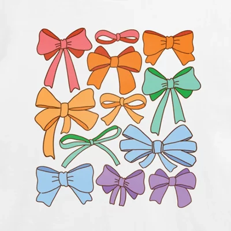 Pride Coquette Bows Cropped Womens Juniors Crew Neck Short Sleeve Classic Fit Graphic T-Shirt