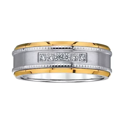 Mens 8MM 1/8 CT. T.W. Natural White Diamond Tungsten Wedding Band