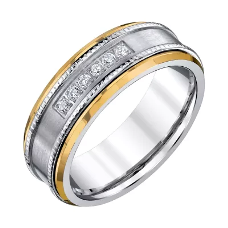 Mens 8MM 1/8 CT. T.W. Natural White Diamond Tungsten Wedding Band