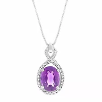 Womens Genuine Purple Amethyst Sterling Silver Oval 18 Inch Pendant Necklace