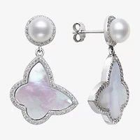 Womens Genuine White Mother Of Pearl Sterling Silver Butterfly Drop Earrings
