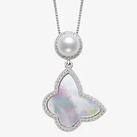 Womens Genuine White Mother Of Pearl Sterling Silver Butterfly 18 Inch Pendant Necklace