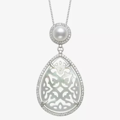 Womens Genuine White Mother Of Pearl Sterling Silver 18 Inch Pendant Necklace