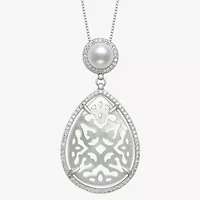 Womens Genuine White Mother Of Pearl Sterling Silver 18 Inch Pendant Necklace