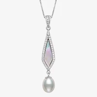 Womens Genuine White Mother Of Pearl Sterling Silver 18 Inch Pendant Necklace