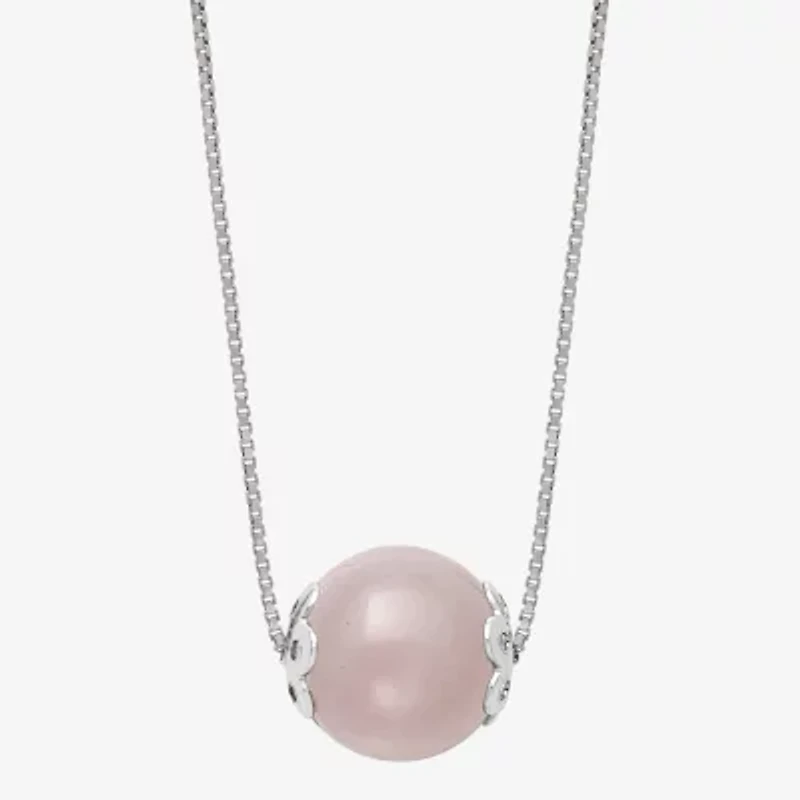 Womens Genuine Pink Quartz Sterling Silver 18 Inch Pendant Necklace