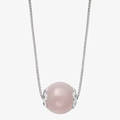 Womens Genuine Pink Quartz Sterling Silver 18 Inch Pendant Necklace
