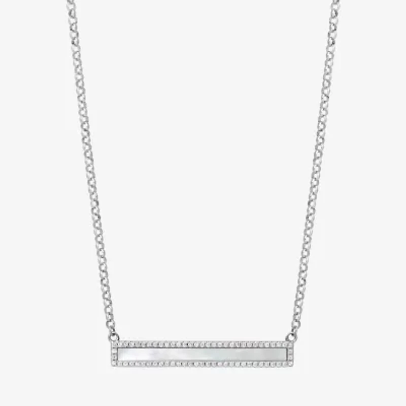 Womens Genuine White Mother Of Pearl Sterling Silver Bar 18 Inch Pendant Necklace