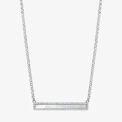 Womens Genuine White Mother Of Pearl Sterling Silver Bar 18 Inch Pendant Necklace