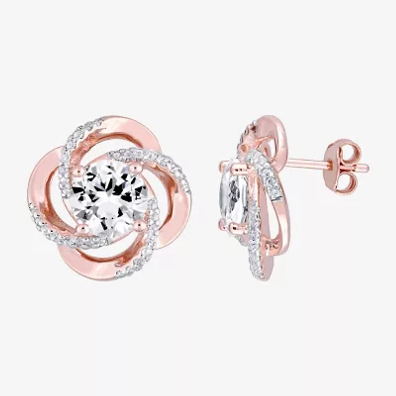 Genuine White Topaz 18K Rose Gold Over Silver 17.4mm Stud Earrings