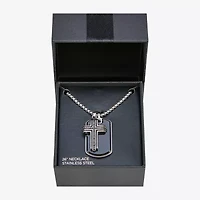 Mens Simulated Black Onyx Stainless Steel Cross 26 Inch Pendant Necklace