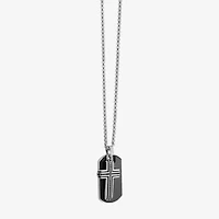 Mens Simulated Black Onyx Stainless Steel Cross 26 Inch Pendant Necklace