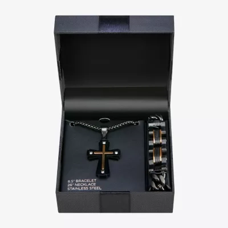 Mens Stainless Steel Cross 2-pc. Jewelry Set