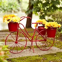 Glitzhome 28.75" Metal Red Bicycle Planter Stands