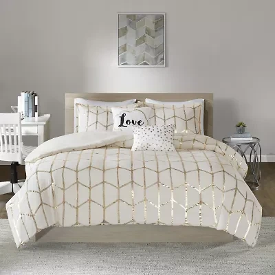 Intelligent Design Khloe Metallic Printed Duvet Cover Set with decorative pillows