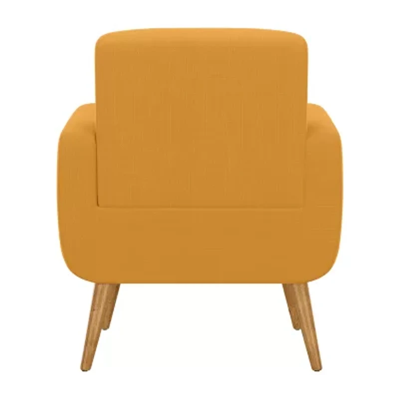 Kingston Mid-Century Modern Accent Armchair in Linen with Legs in a Natural Finish