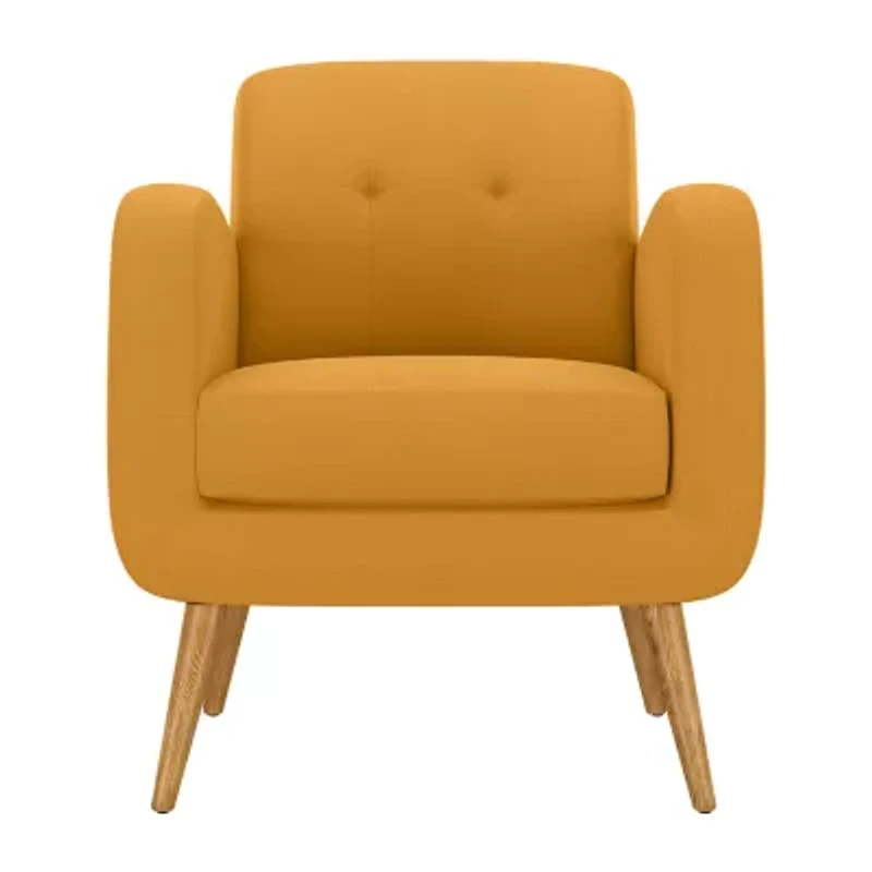 Kingston Mid-Century Modern Accent Armchair in Linen with Legs in a Natural Finish