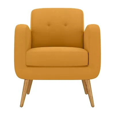 Kingston Mid-Century Modern Accent Armchair in Linen with Legs in a Natural Finish