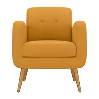 Kingston Mid-Century Modern Accent Armchair in Linen with Legs in a Natural Finish