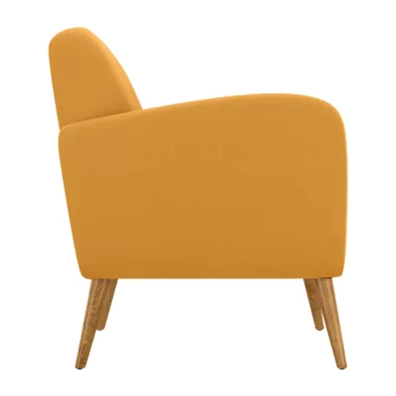Kingston Mid-Century Modern Accent Armchair in Linen with Legs in a Natural Finish