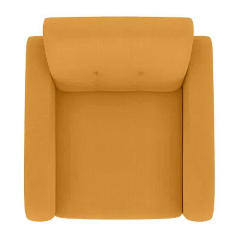 Kingston Mid-Century Modern Accent Armchair in Linen with Legs in a Natural Finish