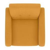 Kingston Mid-Century Modern Accent Armchair in Linen with Legs in a Natural Finish
